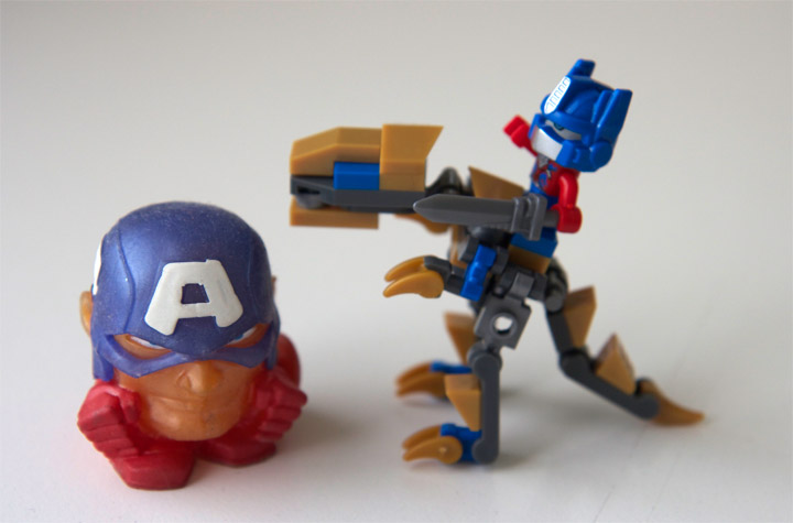 Mini Grimlock and Optimus Kreo with Capt American Squishy head